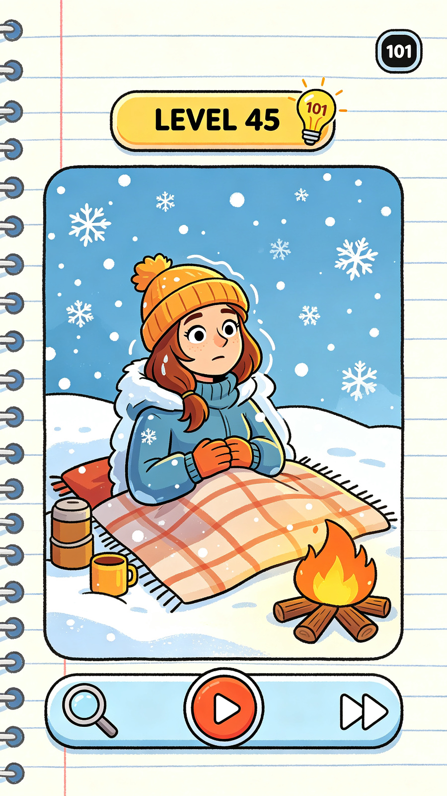 Brain Test 5 Level 45 gameplay - winter puzzle scene