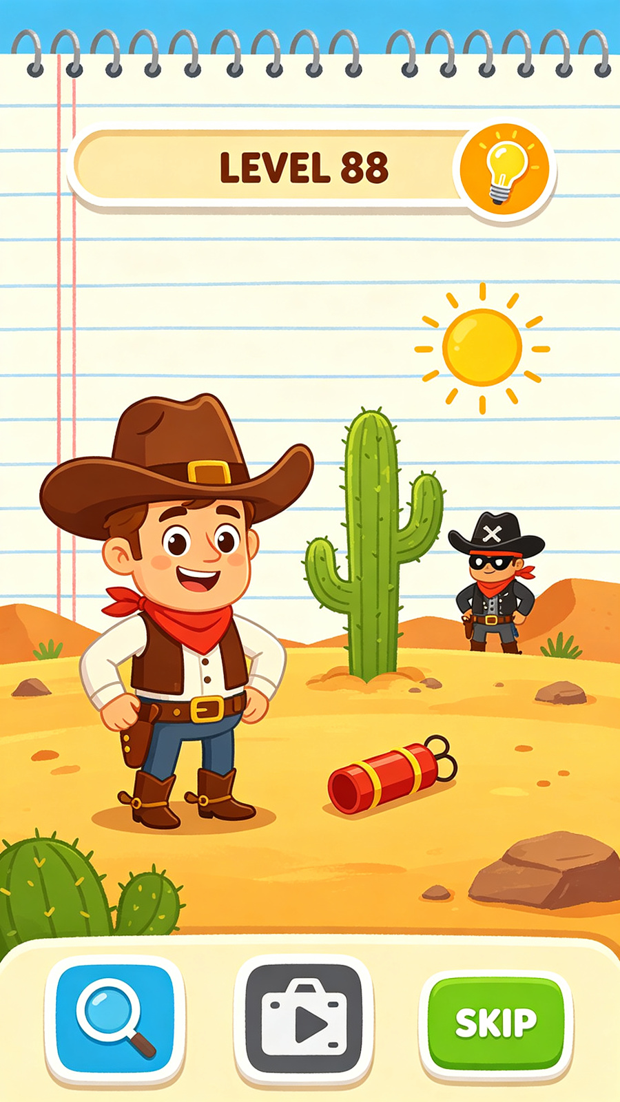 Brain Test 5 Level 88 gameplay - cowboy desert puzzle