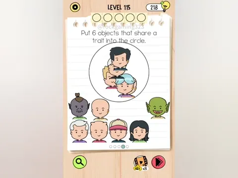 Brain Test 5 Level 115 - Put N objects that share a trait into the circle. (Image 5)
