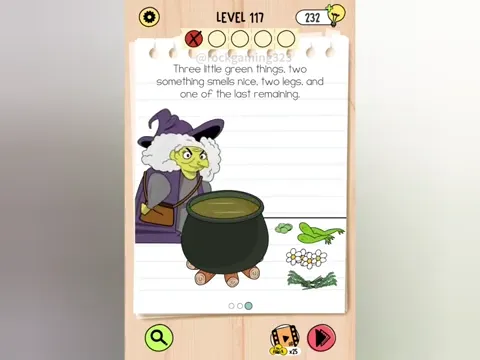 Brain Test 5 Level 117 - Three green things, two something smells nice, two legs, and one of the last remaining. (Image 2)