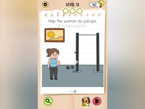 Brain Test 5 Level 13 - Help the woman do pull-ups. (Image 1)