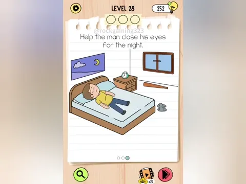 Brain Test 5 Level 28 - Help the man close his eyes for the night. (Image 1)