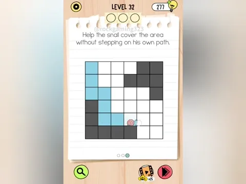 Brain Test 5 Level 32 - Help the snail cover the area without stepping on his own path. (Image 3)
