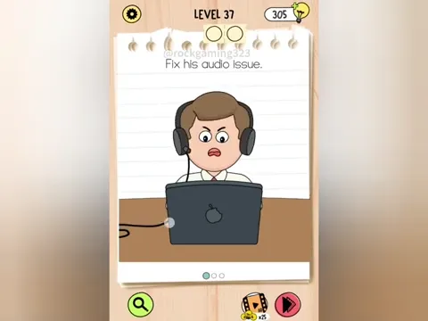Brain Test 5 Level 37 - Fix his audio issue. (Image 2)