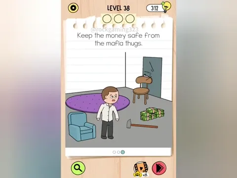 Brain Test 5 Level 38 - Keep the money safe from the mafia thugs. (Image 1)