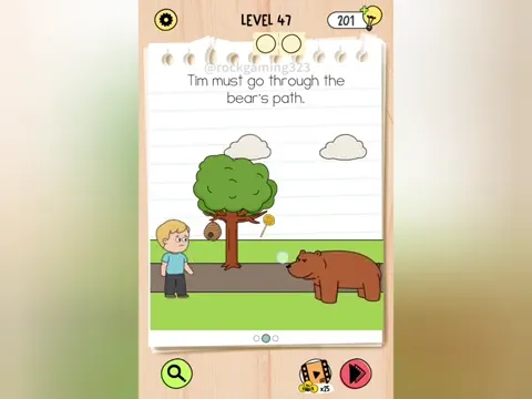 Brain Test 5 Level 47 - Tim must go through the bear's path. (Image 3)