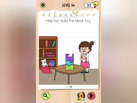 Brain Test 5 Level 54 - Help her build the block toy. (Image 1)