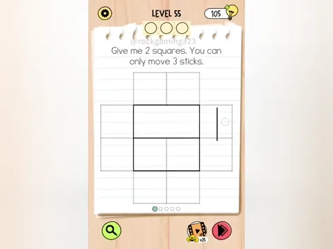 Brain Test 5 Level 55 - Give me 2 squares. You can only move 3 sticks. (Image 1)