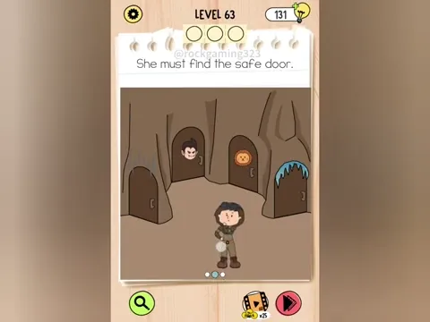Brain Test 5 Level 63 - She must find the safe door. (Image 1)