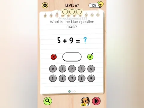Brain Test 5 Level 67 - What is the blue question mark? (Image 1)