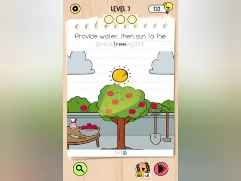 Brain Test 5 Level 7 - Provide water, then sun to the apple tree sapling. (Image 3)