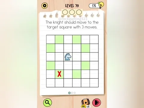 Brain Test 5 Level 79 - The knight should move to the target square with 3 moves. (Image 1)