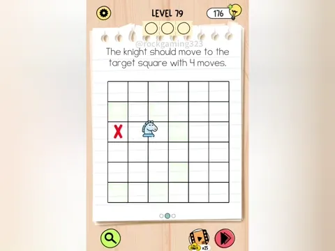 Brain Test 5 Level 79 - The knight should move to the target square with 4 moves. (Image 1)