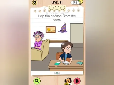 Brain Test 5 Level 81 - Help him escape from the room. (Image 1)
