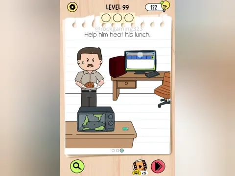 Brain Test 5 Level 99 - Help him heat his lunch. (Image 1)